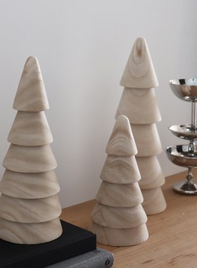 WULIHOME 实木圣s诞树摆件陈列柜装饰节日氛围点缀喜庆木质家居