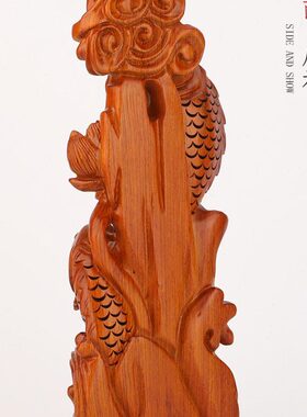 红木质木头实木制工艺品鱼摆件 木雕创意客厅室内酒柜装饰品摆设