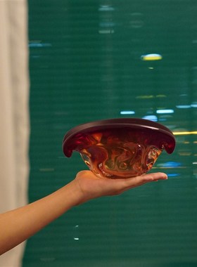 孤品一枚橙 样板间售楼x部摆件床头柜茶几压书玻璃手工饰品