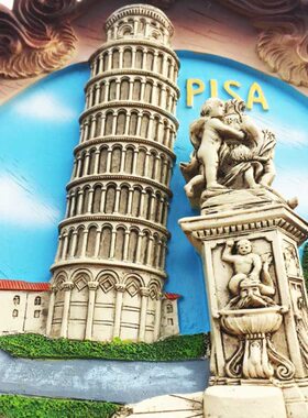 意大利奇迹广场比萨斜塔和天使雕像圆盘摆件 立体装饰彩绘工艺品