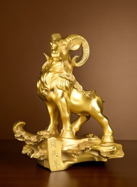纯黄铜领头羊摆件生肖羊家用客厅玄关铜羊店铺办公室.饰全铜礼品