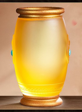 台湾琉璃供花瓶纯铜家用佛前供奉观音插花K瓶浮雕供花养花瓶子供