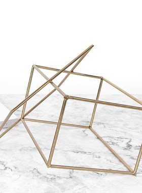 立长方体几何金属框现代简约摆件金色抽象架N家居装饰品样板房客