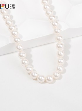 三福复古简约珍珠短m项链单条  气质时尚设计感精美首饰819571