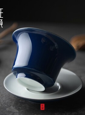 景德镇全手工霁蓝釉盖碗仿古三才茶碗大号家用泡茶白瓷功夫茶杯薄