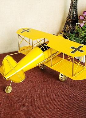 金属手工电焊信天翁双翼铁皮飞机模型时钟复古铁艺摆件 摄影道具