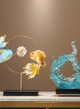 锦鲤戏莲年年有余办公室招财摆件C酒柜电视柜家居装饰品乔迁礼物