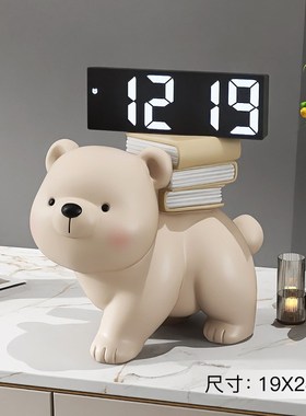 创意熊摆件数字电子时钟轻奢客厅电视柜酒柜家居装饰X品床头柜摆