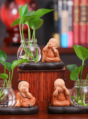 新中式禅意小和尚家居摆件u装饰品可爱小沙弥公仔办公室桌面小摆