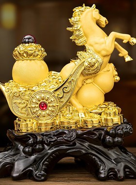 马拉车马摆件工艺k品招财聚宝盆客厅办公室老板桌开业礼物马到成