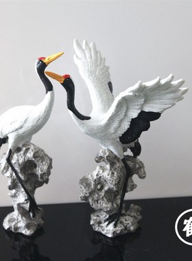 新中式仙鹤白鹤摆o件禅意沙盘摆设日式微景观山水装饰品