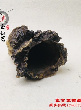 纯铜白菜笔筒f  招财文房居家装饰白菜百财笔筒工艺品古玩铜器收
