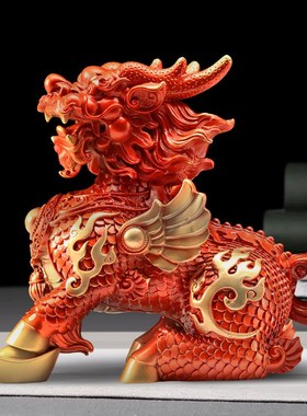 全铜麒麟摆件一对招财q火麒麟公司办公室家居客厅玄关装饰工艺品