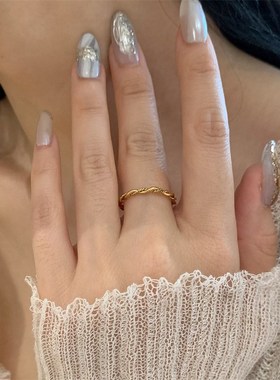 大码戒指女胖MM麻花扭纹简约y冷淡风复古潮个性大圈口胖手食指指