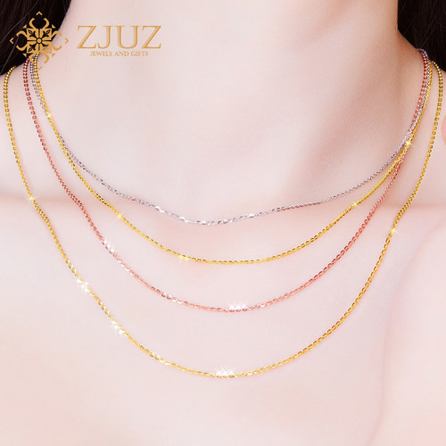 ZJUZ18K金O字项链女玫瑰金彩金锁骨链搭配吊坠素链自戴送女友礼物 - 图3