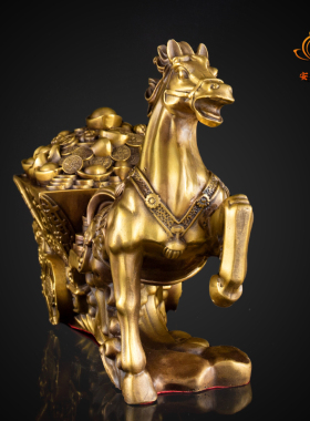 铜马摆件纯铜马拉元宝铜马拉车铜马上发財办N公室店铺玄关唐马装
