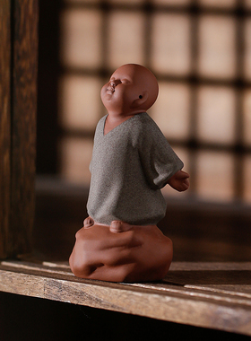 创意紫砂小和尚茶l宠摆件可爱悠闲自在小沙弥精品可养客厅茶桌装