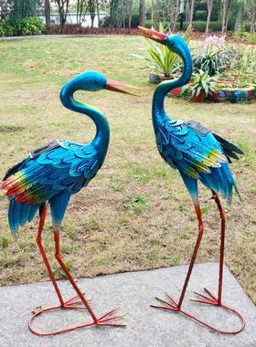 幼儿园装饰动物铁艺鹤低头款别墅小花园摆设庭院景观太阳能灯