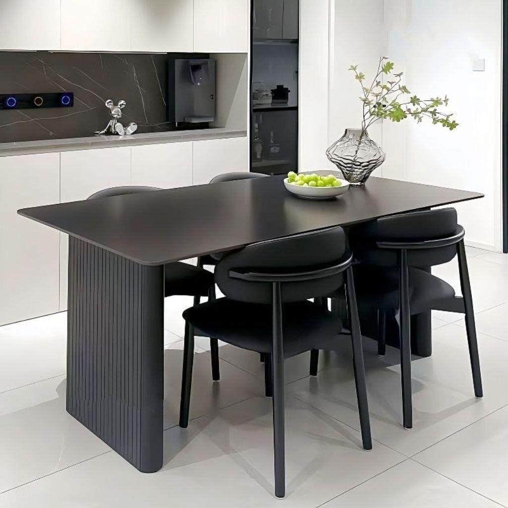 现代极简岩板家餐桌黑色用椅组合餐高级小户型意864式长形方饭桌,淘宝优惠券,粉丝福利购,淘宝优惠卷