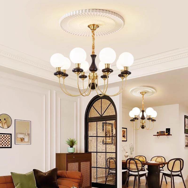 客厅吊美式复古轻奢大灯气全铜厅玻璃魔豆餐灯房胡892桃木主卧室,淘宝优惠券,粉丝福利购,淘宝优惠卷