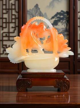 平安仿玉花篮客厅轻奢摆件玄关家居办公室乔富241026装饰贵品乔迁
