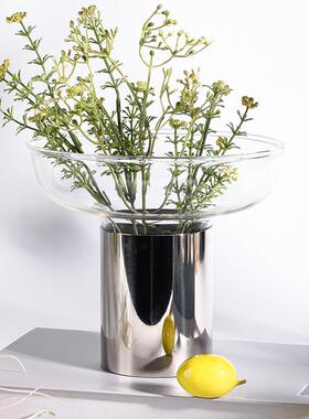 北欧奢漏斗属MTE花器透明饰金玻璃花瓶家居酒店插花样板间轻装品