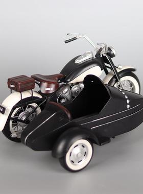 复古挎斗三轮艺摩托车模1258型铁家居客玄装关摆设橱窗怀旧饰摆厅