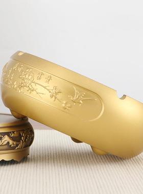纯铜烟灰创意家用花开富贵烟灰商用刻l缸ogo大号黄LX-GY-R-缸铜烟