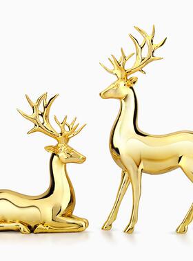 美风格家饰厅电镀情侣糜鹿树脂工欧艺品QJ5412摆件客电视柜酒柜家