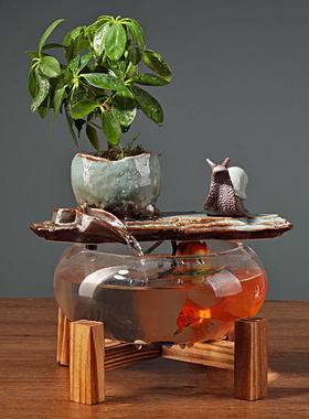 饰品创意小轮摆居件迷你家鱼缸流水造景风水办AL102277公室桌面水