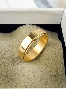 可转动光面简约素圈戒指男生高级感单身戒指环潮男士不掉色的大码
