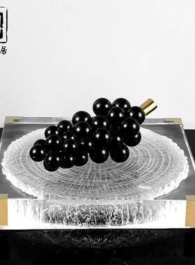 透明树脂年轮茶盘创意中式家居饰品样板房客厅茶几W轻奢托盘摆件