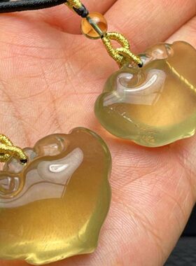 天然黄水晶如意吊坠男女项链坠挂件儿童如意锁时尚饰品民族风饰品