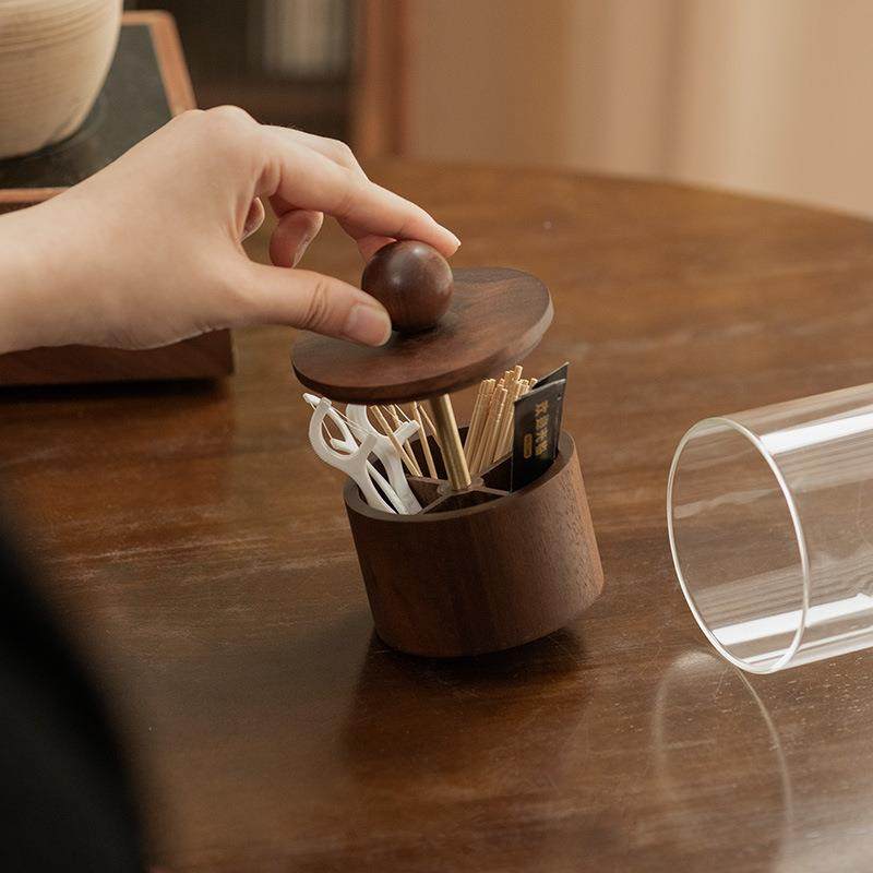 黑胡桃木牙签线牙二合一收纳盒木高颜值实防TNF尘牙签筒木质棉签,淘宝优惠券,粉丝福利购,淘宝优惠卷