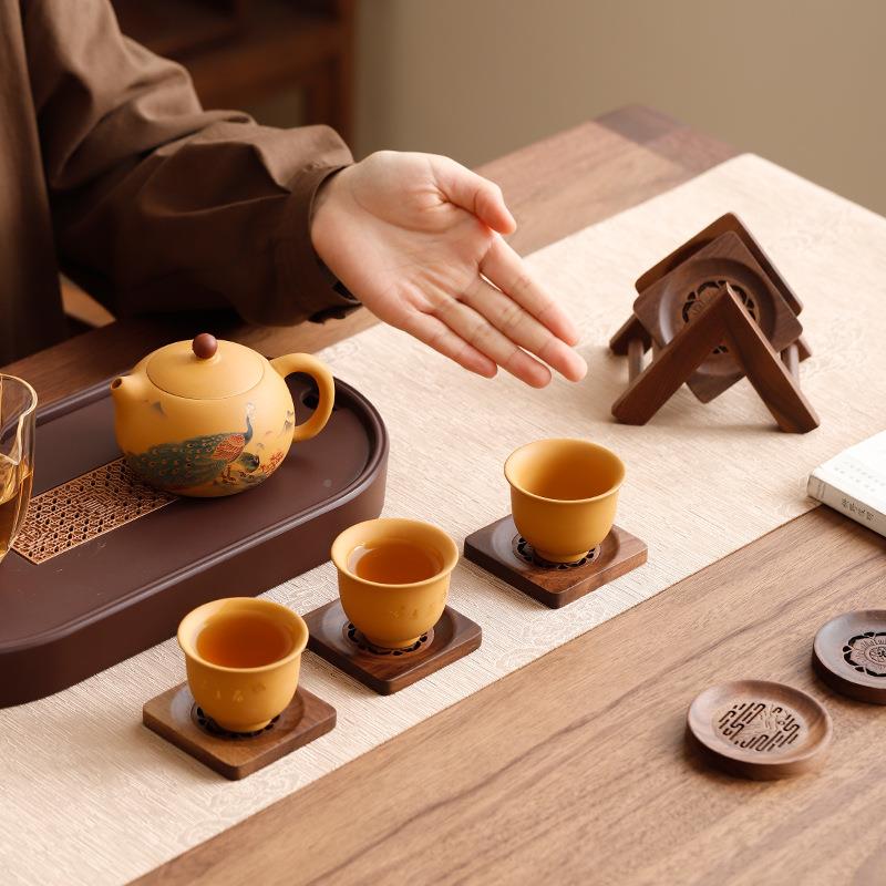 胡原木木茶杯杯垫实木质隔热垫创意功夫桃茶托具茶道配件茶205碟 - 图1