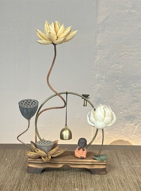 【且听风吟 】茶室摆p件博古架摆件干花工艺品玄关书桌装饰茶道和