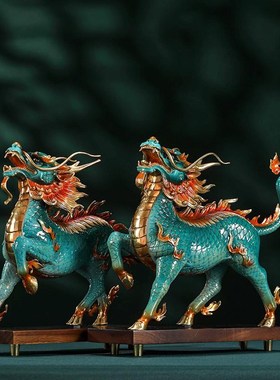 风火麒麟全黄铜i工艺品摆件一对家居装饰玄关博古架摆设品乔迁礼