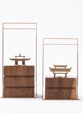 现代新中式胡桃木提盒摆件样y板间书房客厅玄关办公室酒店软装饰