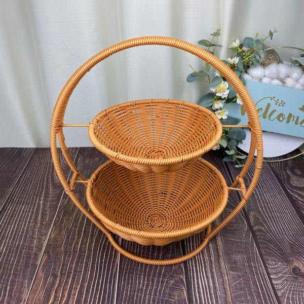 W321双层圆形仿藤收纳茶色客厅超市纯手工家用置物篮40*22/26,淘宝优惠券,粉丝福利购,淘宝优惠卷