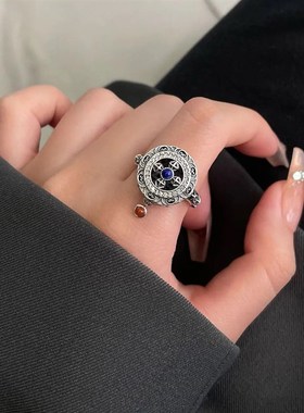 复古金刚杵六字真言小转筒转运戒指旋G转指环简约文艺范可调节手