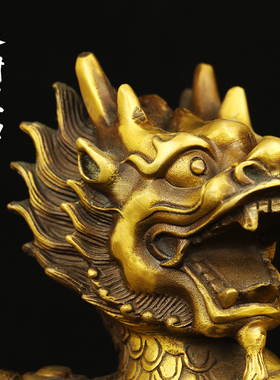 纯黄铜麒麟摆件大号o一对鎭宅辟斜火麒麟招財送子中式家居客厅卧