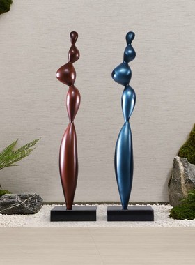 酒店前台竖高摆件玄m关壁龛隔断客餐厅细长条形雕塑桌面装饰品艺