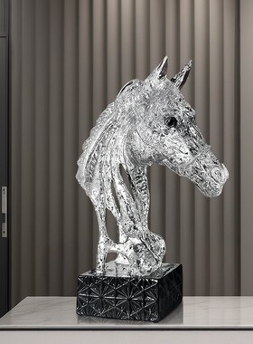 高档轻奢透明马头艺术r摆件高级感雕塑客厅书房玄关酒柜家居饰品