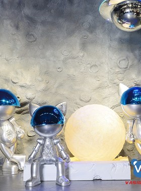 酒店样板间玄关大型雕塑售楼部网红太空猫摆件Q创意人物装饰艺术