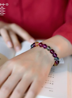 收藏级萤石手串女多彩紫红蓝绿萤石珠子串珠手链 酷Y似糖果色碧玺
