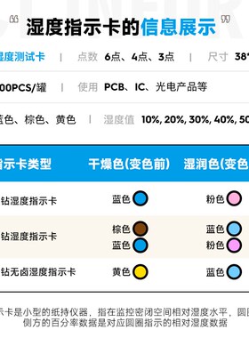 蓝色6点湿度指示卡棕色无钴PCB湿度显示卡湿敏卡湿度试纸包湿度卡