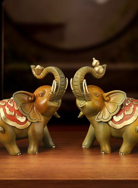 上善若水《福禄富贵》铜象摆件 招财大象一对家居客Y厅酒柜装饰品