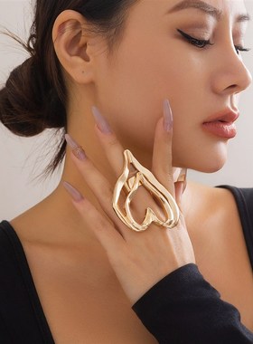 镂空双层桃心戒指女欧美新款嘻哈小众设计大气网红气X质指环配饰