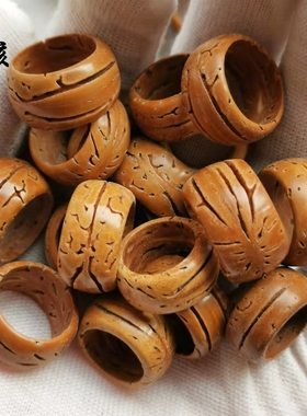 文玩桃核a跑环柳叶脐手工戒指转运珠菩提手串配件配饰单颗万核园1