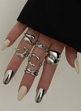 6件套不规则水滴多层戒指套装 欧美F时尚新潮个性小众款指环组合